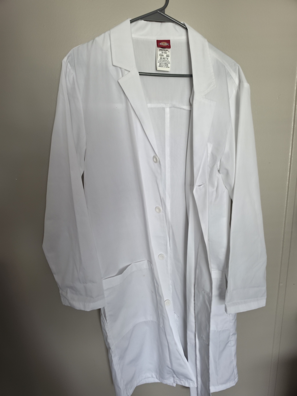Dickies Medical Lab Coat White Unisex XS Cotton Blend 32" Length Style 83403